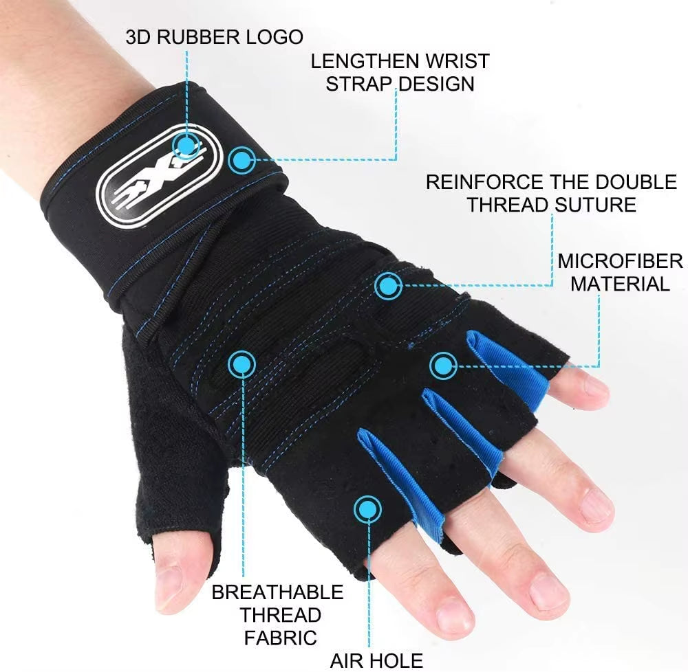 Men Gym Gloves Weightlifting Bodybuilding Training Fitness Sports Gloves Non-Slip Gym Straps Crossfit Pullup Palm Protector